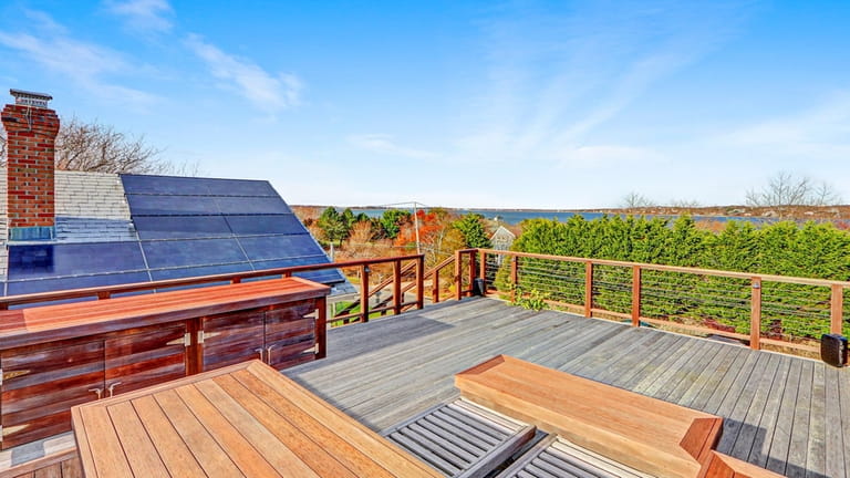 The top-story deck offers views of Lake Montauk.