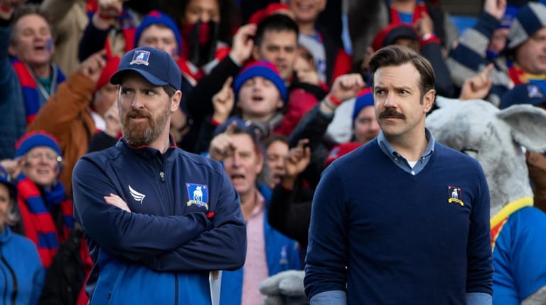 Brendan Hunt (left) and Jason Sudeikis appear in "Ted Lasso" on...