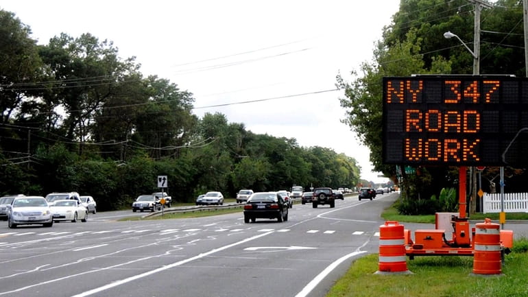 Signs are posted on Route 347 near Route 111 in...