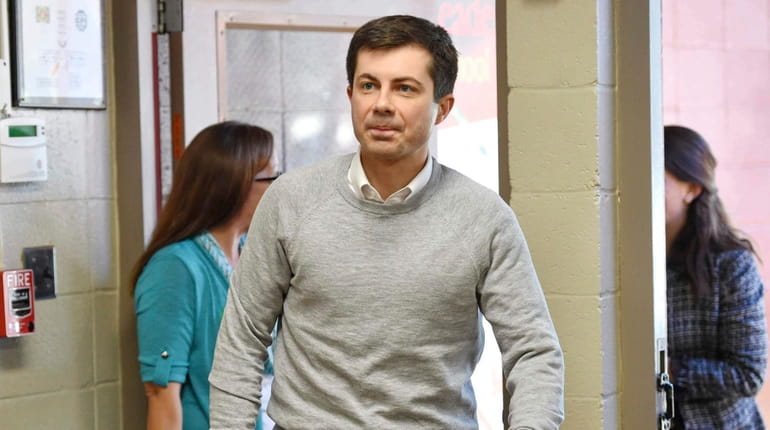 South Bend Mayor Pete Buttigieg arrives to speak about his...