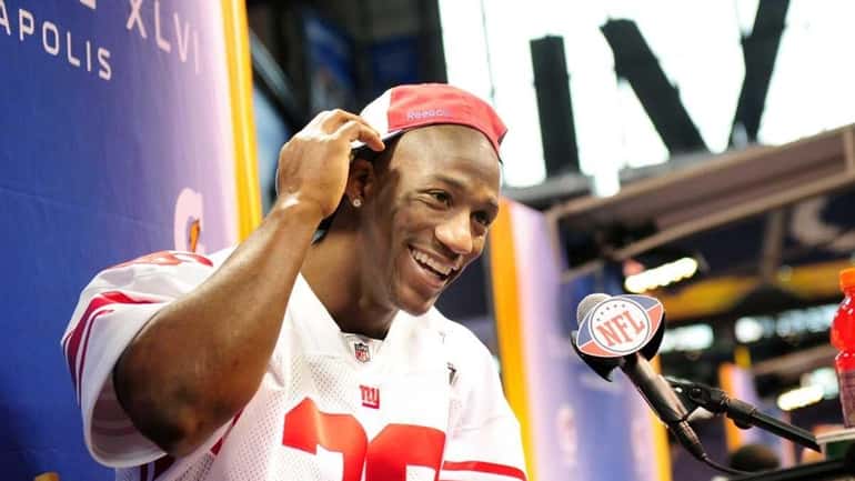 Giants defensive back Antrel Rolle speaks with the media during...