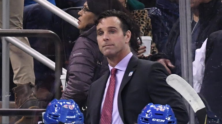 Rangers coach David Quinn looks on during the first period...