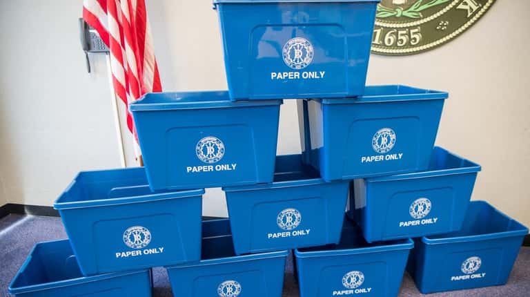 Brookhaven Town's new paper-only recycling bins at Town Hall on...