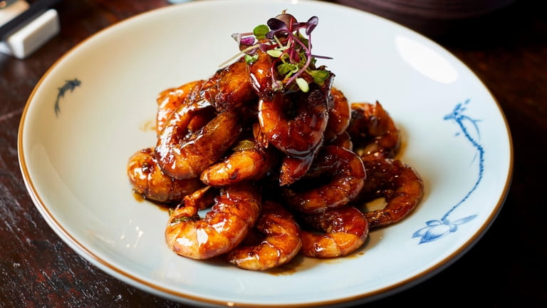 Wok braised shrimp with garlic soy at O Mandarin in Hicksville.