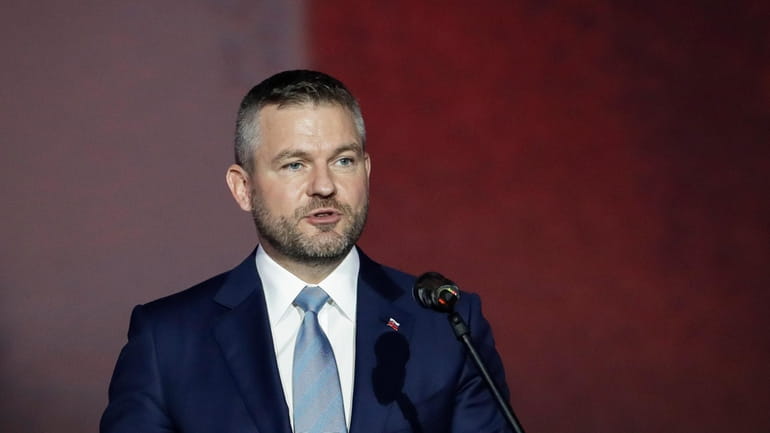 Slovak Prime Minister Peter Pellegrini delivers a speech at the...