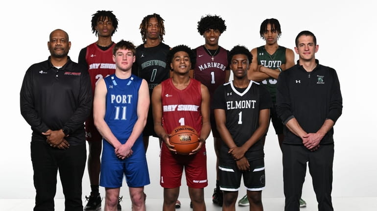Newsday's All-Long Island boys basketball team 2024. Top row, from left:...