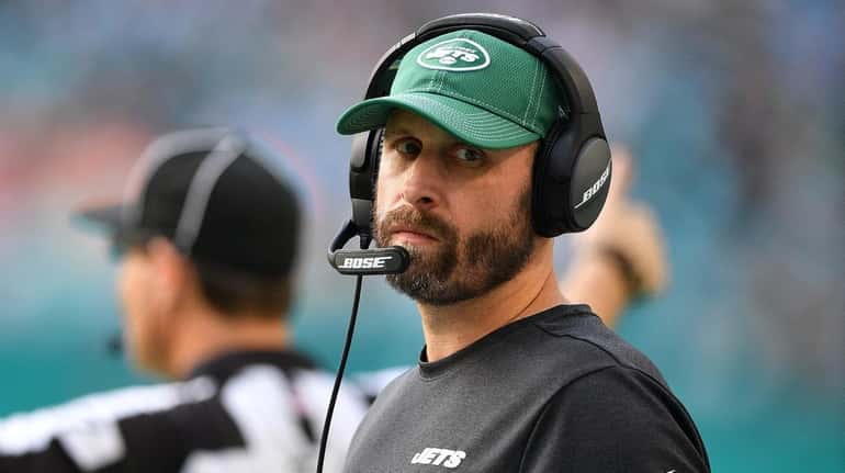Jets head coach Adam Gase coaching against the Miami Dolphins in...