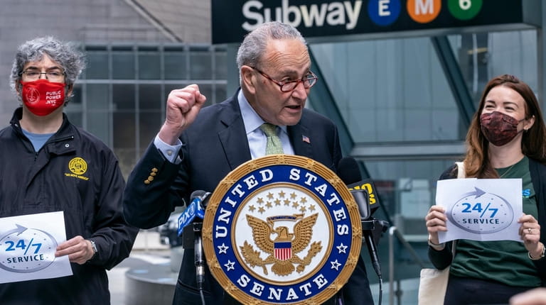 Senator Chuck Schumer, at a news conference in Manhattan on Sunday,...