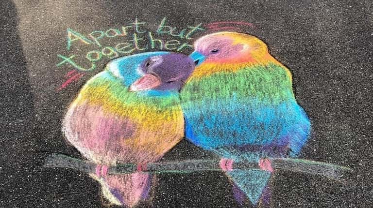 Meredith Samuelson, 41, drew love birds on her driveway in Hewlett.