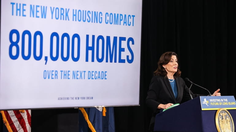 Gov. Kathy Hochul talks about her housing plan at the YMCA...