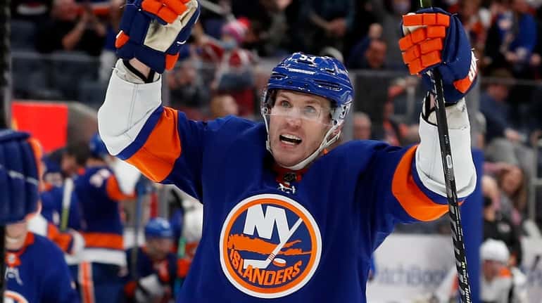 Islanders center Casey Cizikas after scoring a goal against the...