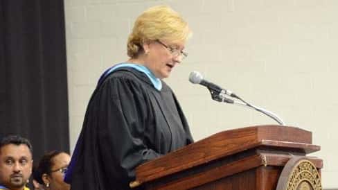 Retiring Sewanhaka High School principal Debra Lidowsky speaks at the...