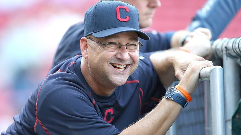 Terry Francona of the Cleveland Indians reacts during batting practice...