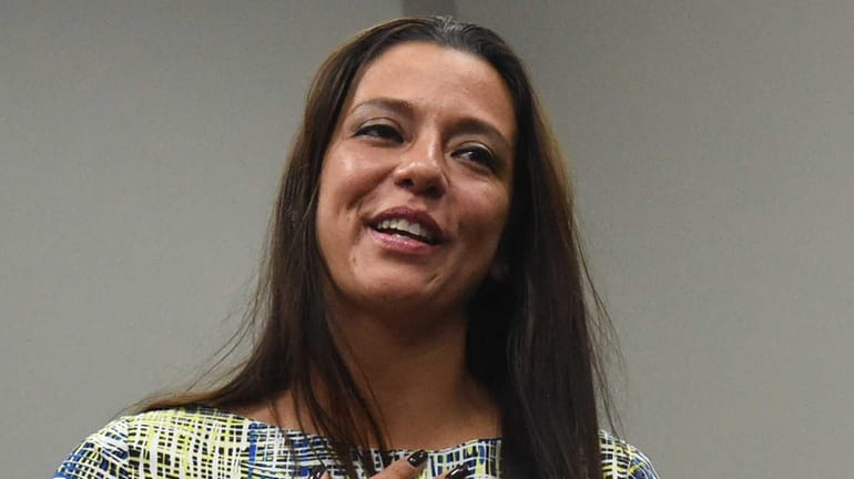 Legis. Monica Martinez celebrates being re-elected in Hauppauge on Nov....