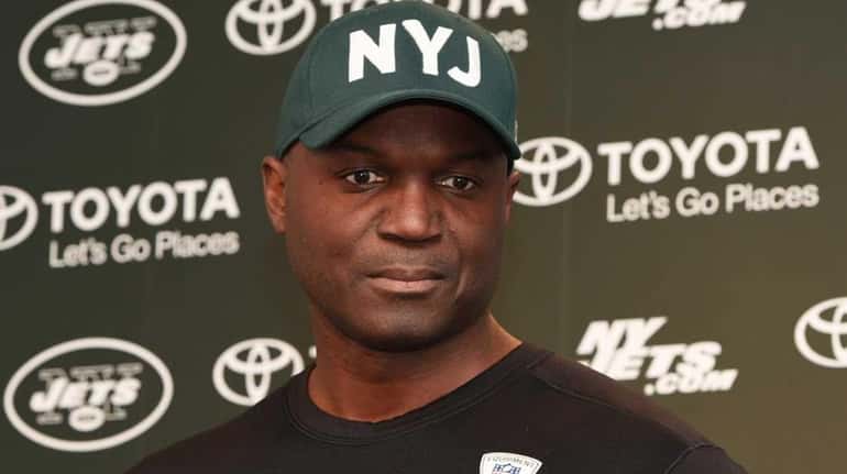 New York Jets head coach Todd Bowles speaks to the...