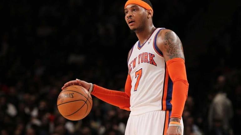 Carmelo Anthony of the New York Knicks in action against...