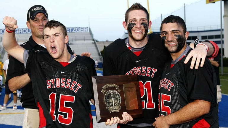 Syosset captains, left to right, Ryan Hunter, Justin Barth and...