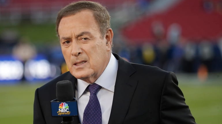 Al Michaels, play-by-play voice for NBC's Sunday Night Football, works...
