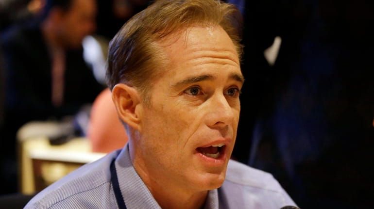 Joe Buck speaks during an interview at the NFL Super...