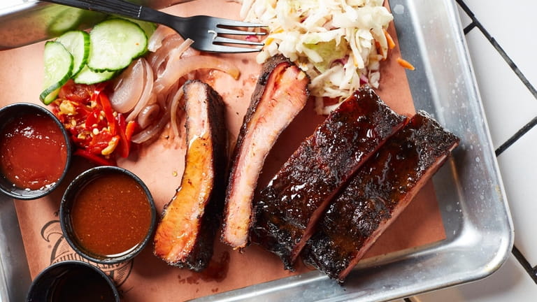 Spare ribs at Mighty Quinn’s BBQ in Garden City.