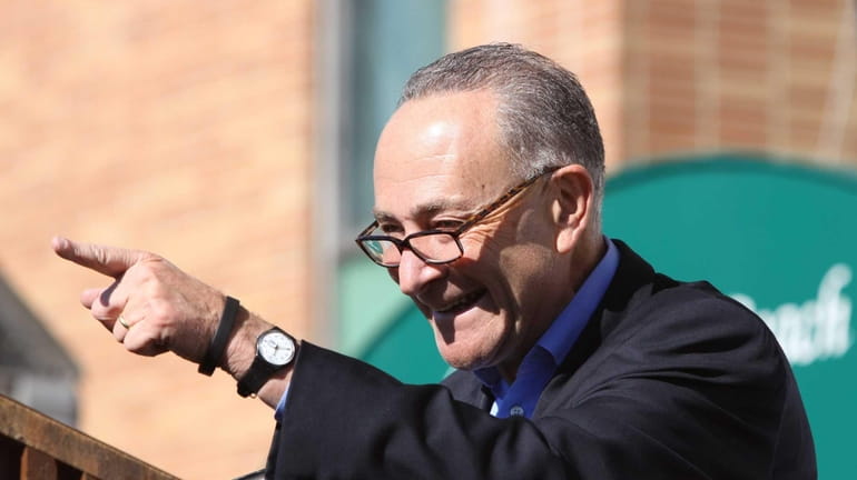 Senator Chuck Schumer speaks during a ceremony commemorating the anniversary...