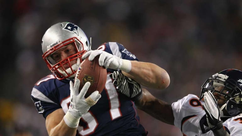 Rob Gronkowski of the New England Patriots catches a pass...