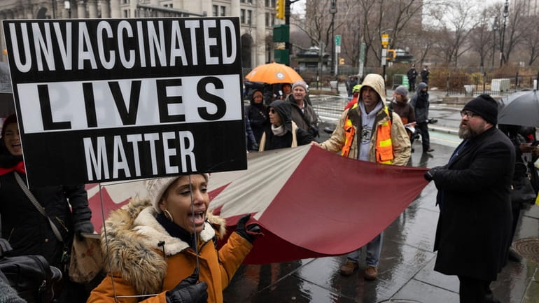 A vaccine mandate protest in New York City in February...