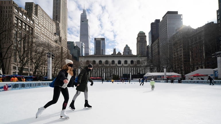 Skaters at Manhattan's Bryant Park, cited as a public space that has improved...