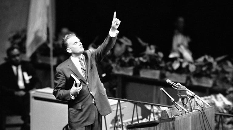 The Rev. Billy Graham speaks at Madison Square Garden in...
