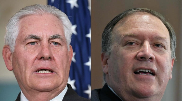 Combination photo of Secretary of State Rex Tillerson, left, and...