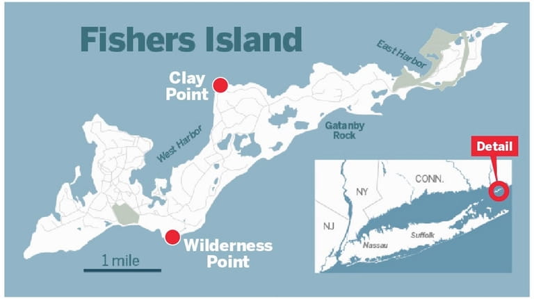 A map of Fishers Island. A tornado touched down east...