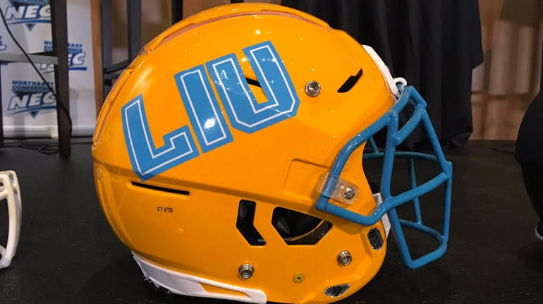 An LIU football helmet is seen during NEC Media Day...
