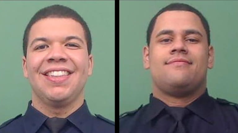 NYPD Officer Jason Rivera, 22, left, was shot dead Friday night...