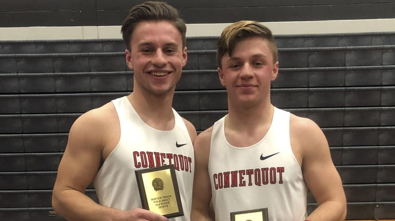 Connetquot pole vaulters Mike Domozych, left, and Tom Domozych.