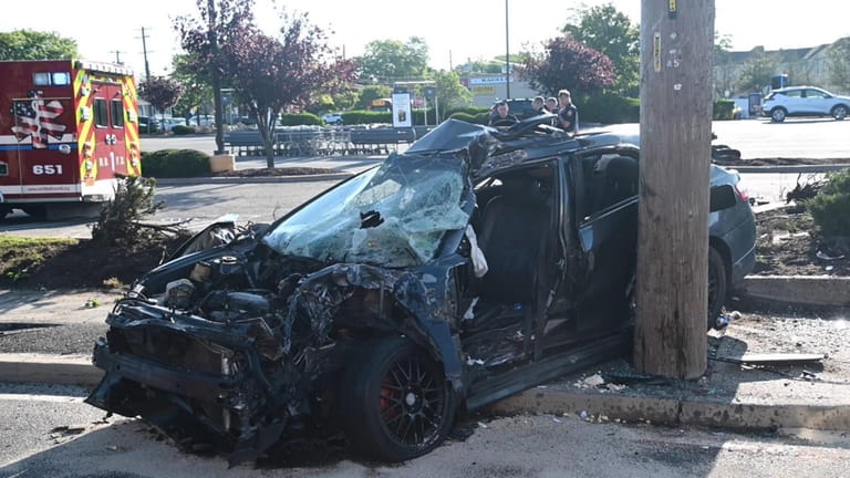 One of the cars involved in the multivehicle crash in...