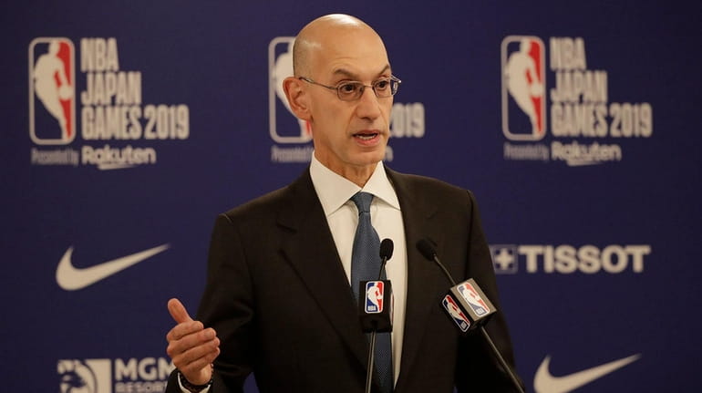 NBA commissioner Adam Silver speaks at a news conference on...