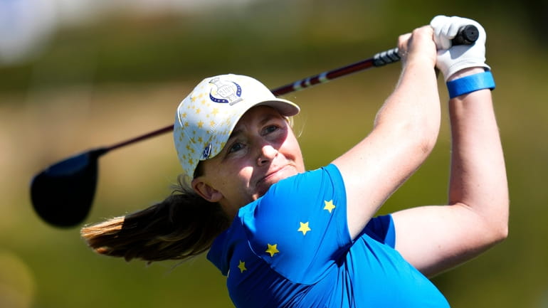 Europe's Gemma Dryburgh plays her tee shot on the 4th...