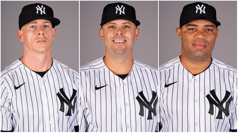 From left, Yankees pitchers Ian Hamilton, Nick Ramirez and Jimmy...