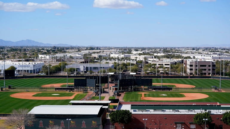 Practice fields remain empty in Tempe, Arizona, as the Major League...