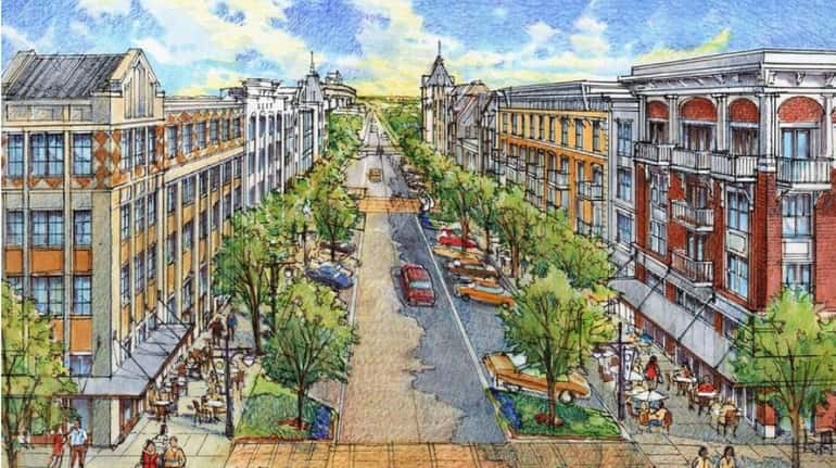 A rendering of the proposed mixed-use project in Hempstead Village being...