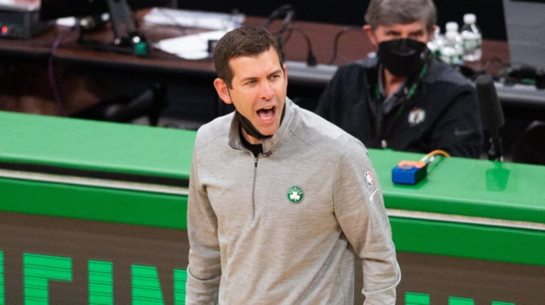 Boston Celtics head coach Brad Stevens yells during the game...