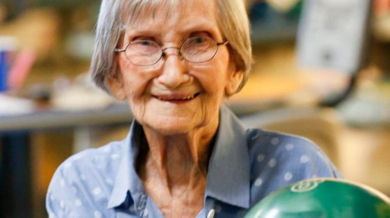 Maggi Watson, 98, the oldest female bowler in Kansas, celebrated...