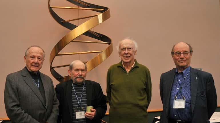 (L-R) Nobel Prize winners Matthew Meselson, Sydney Brenner, James Watson...
