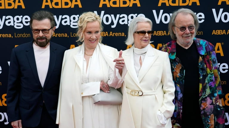 Members of ABBA, from left, Bjorn Ulvaeus, Agnetha Faltskog, Anni-Frid...