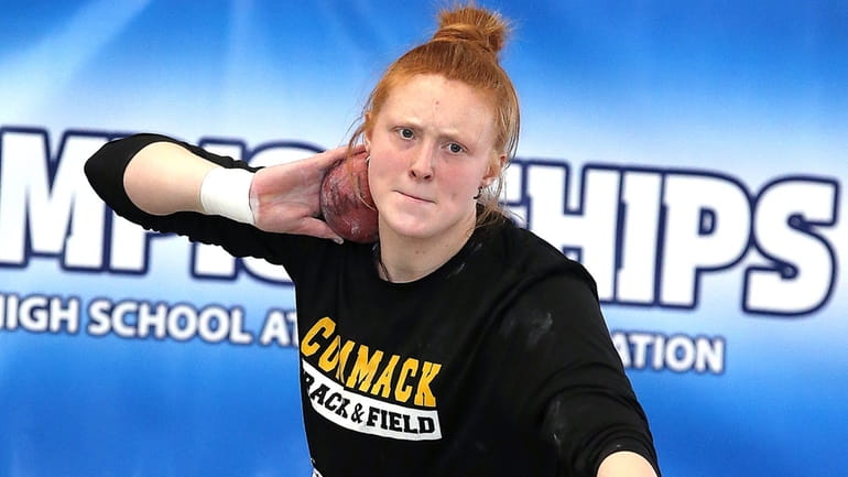 Commack's Julie Thomas takes first in the girls shot put...