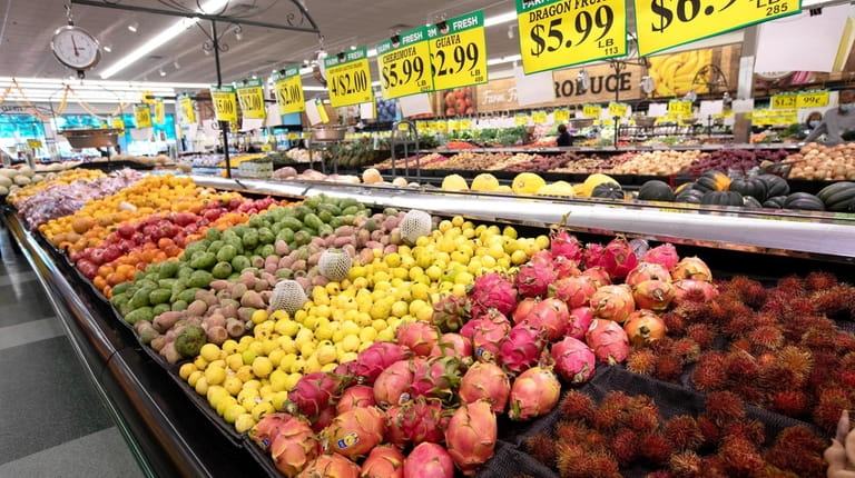 The tropical friut display at Giunta's Meat Farms in Patchogue.