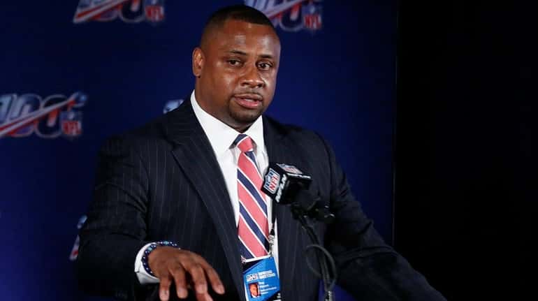 Troy Vincent, NFL executive vice president, speaks to the media...