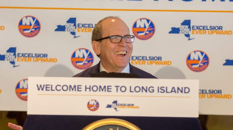 Islanders co-owner Jon Ledecky speaks at a press conference on Dec. 20,...
