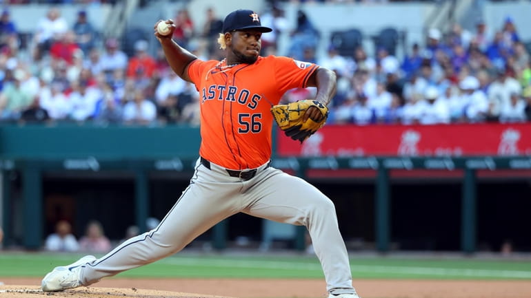 Houston Astros pitcher Ronel Blanco delivers in the second inning...