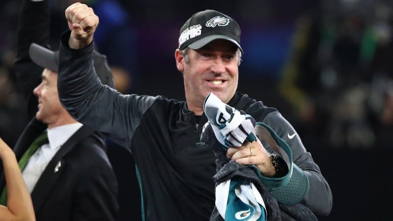 Head coach Doug Pederson of the Eagles celebrates after defeating...